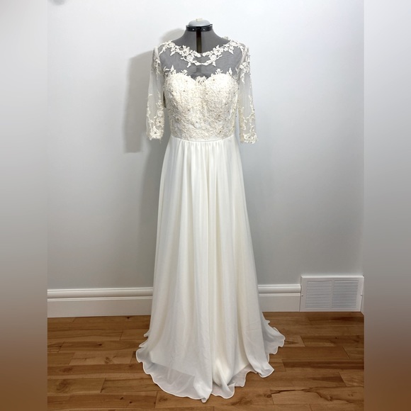 Helen Fontaine Ivory Mother Of The Bride Dresses A-line Half Sleeves Chiffon - Picture 8 of 16